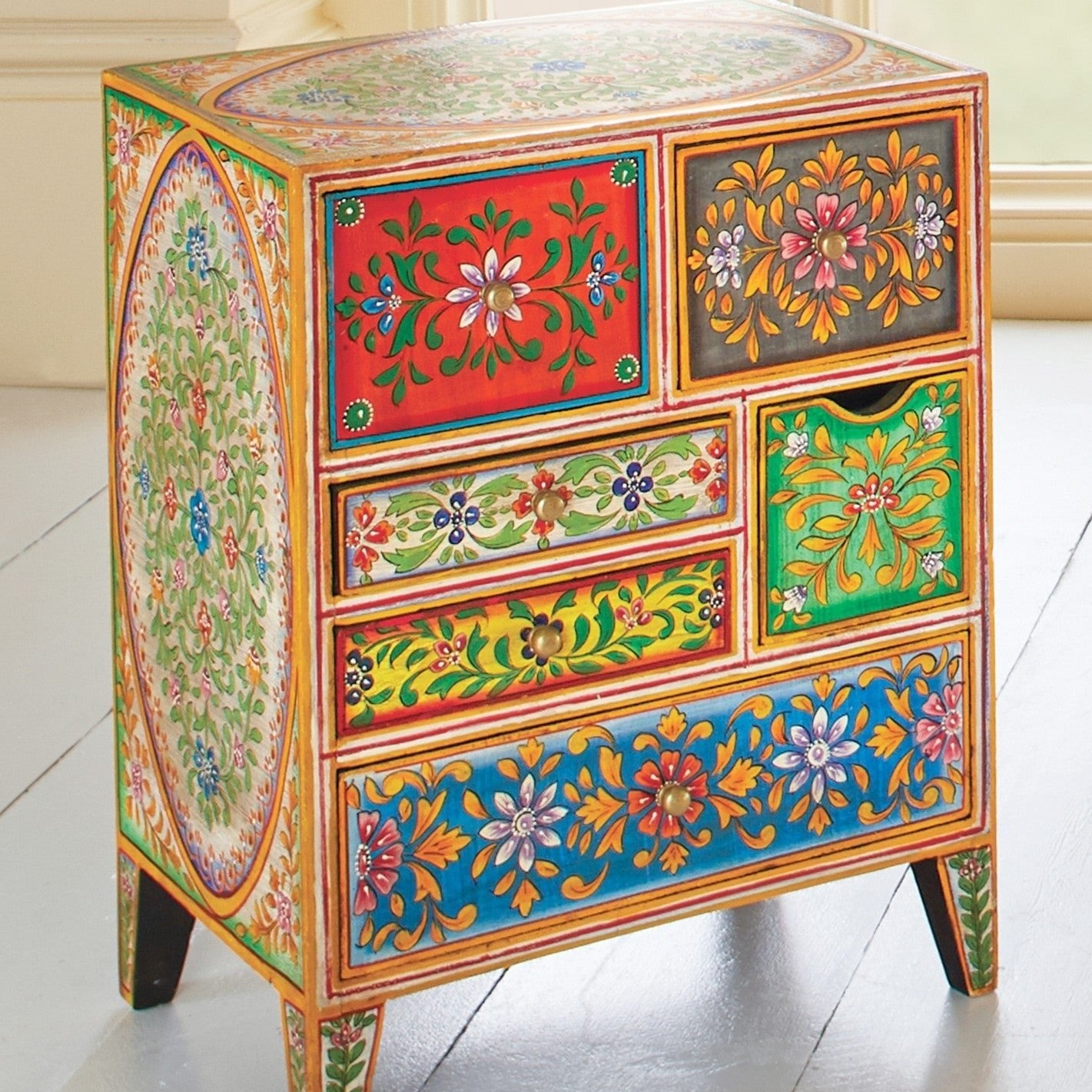 Multi Colour 6 Drawer Hand Painted Cabinet - F665 - Uneeka