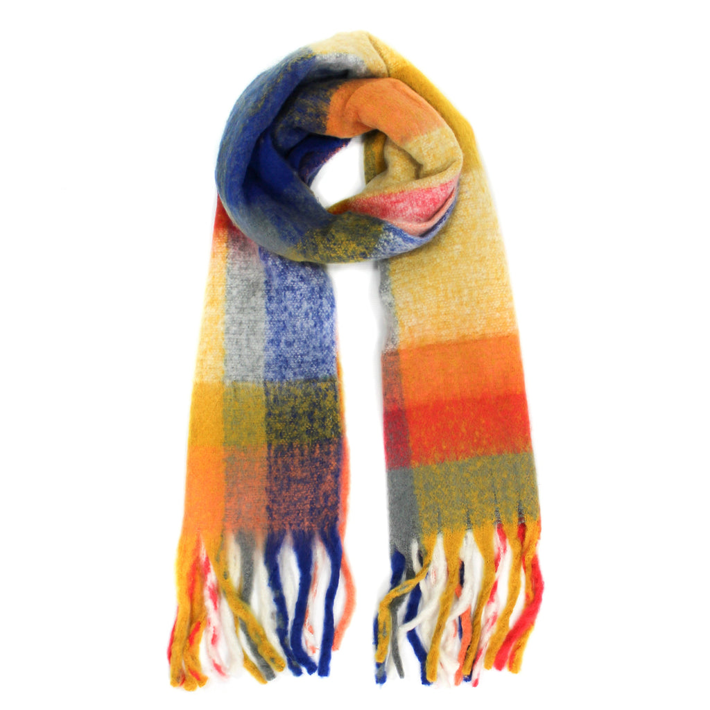 Multi Colour Blue & Orange Tones Check Scarf - SKB005C08 margo orange - Uneeka