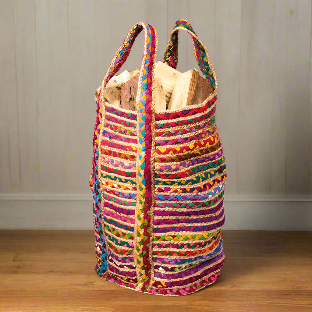 Multi Colour Cotton and Jute Chindi Bag - JB29 - Uneeka