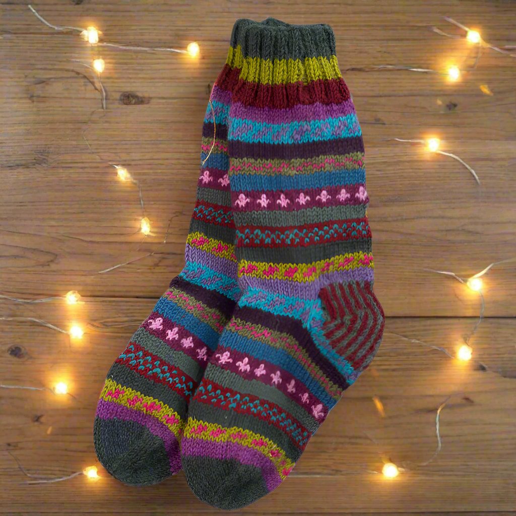 Multi Colour & Grey Wool Socks - SOCK396 - Uneeka