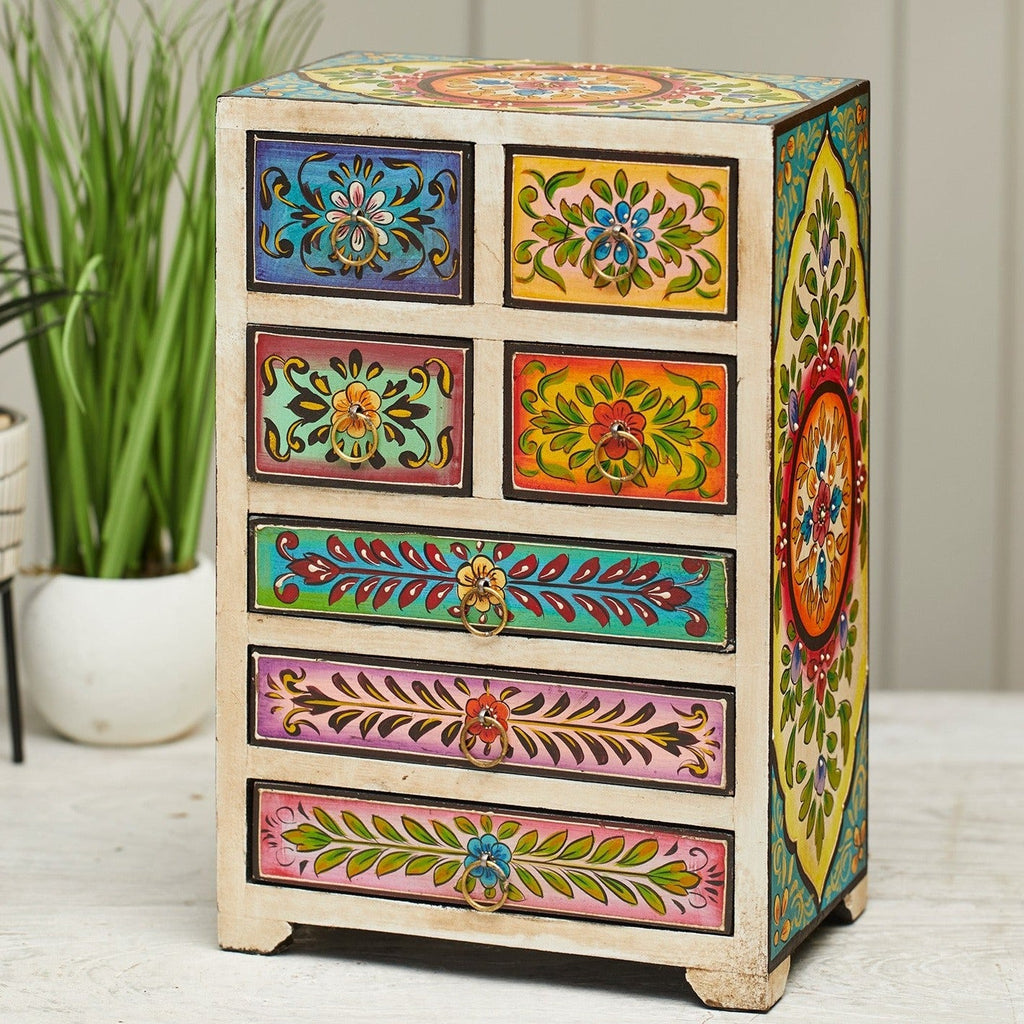 Multi Colour Hand Painted 7 Drawer Mini Chest - STC142 - Uneeka