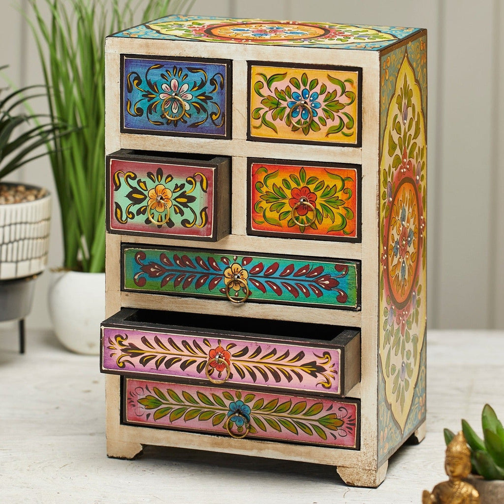 Multi Colour Hand Painted 7 Drawer Mini Chest - STC142 - Uneeka