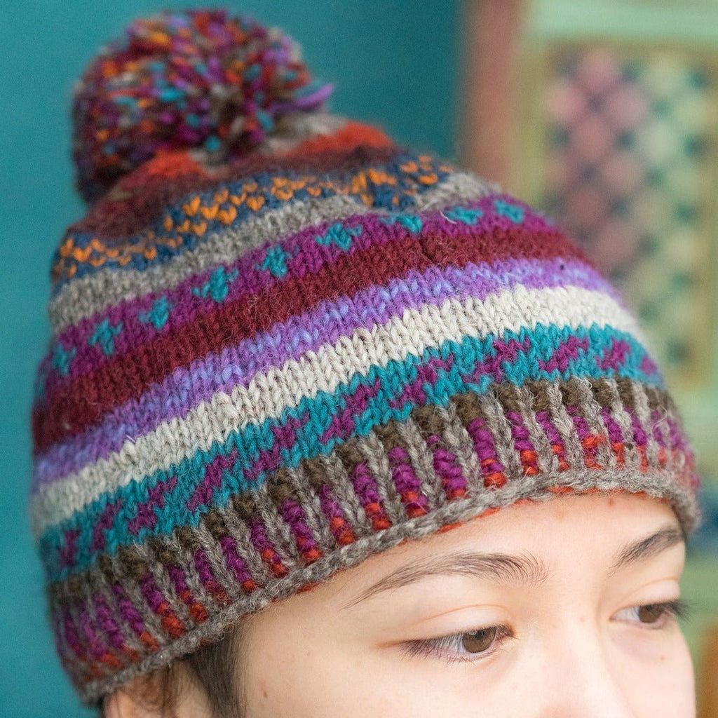 Multi Colour Laurel Beanie Hat with Multi Pom Pom - H395 - Uneeka