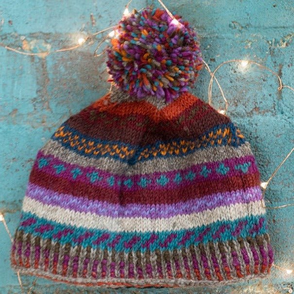 Multi Colour Laurel Beanie Hat with Multi Pom Pom - H395 - Uneeka