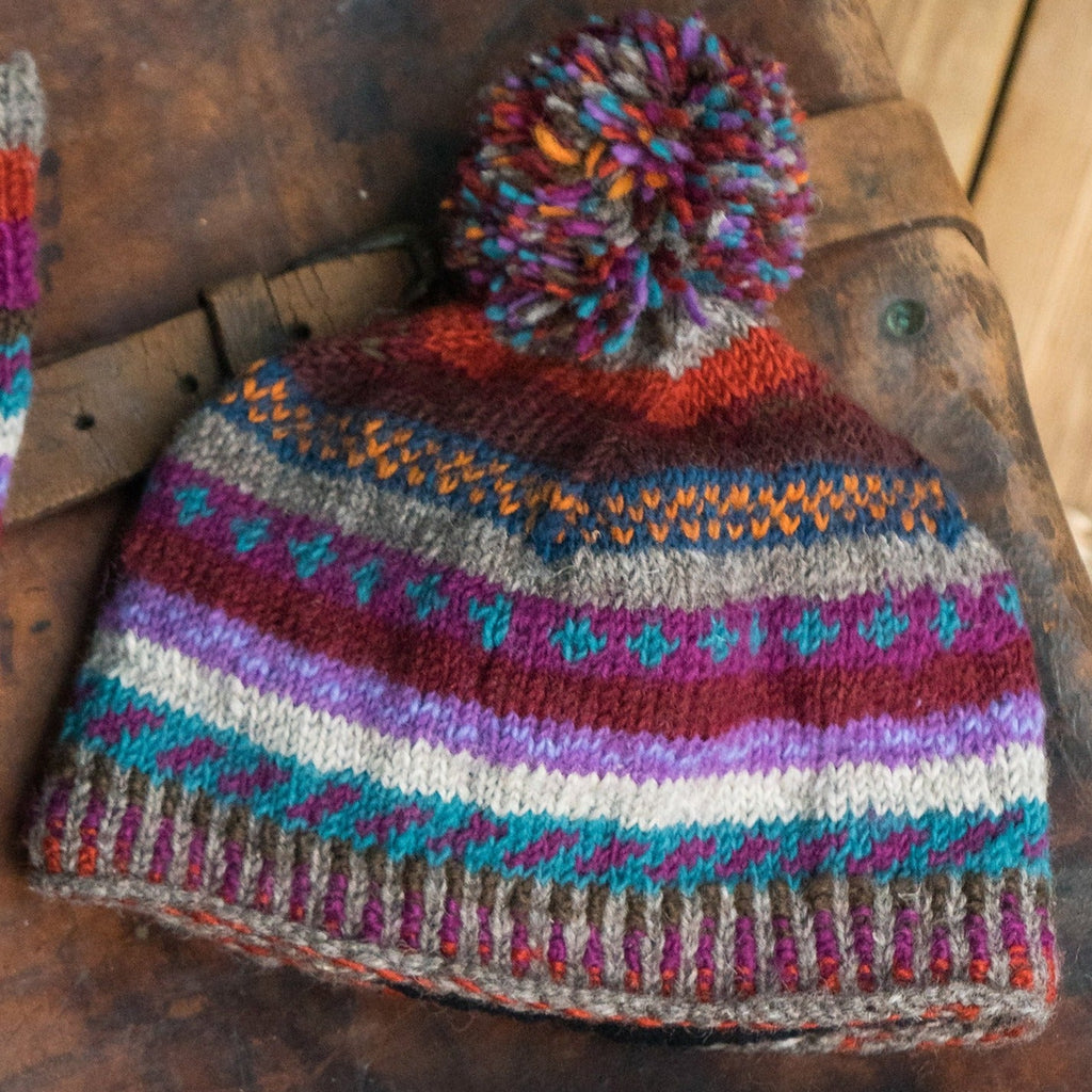 Multi Colour Laurel Beanie Hat with Multi Pom Pom - H395 - Uneeka