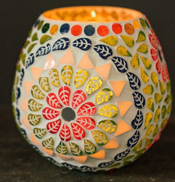 Multi Colour Mandala Recycled Glass Tealight Holder - TL499 - Uneeka