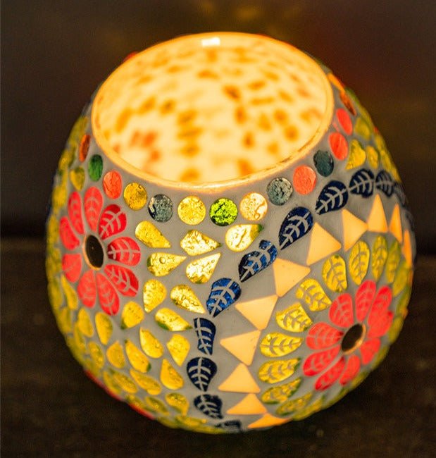 Multi Colour Mandala Recycled Glass Tealight Holder - TL499 - Uneeka