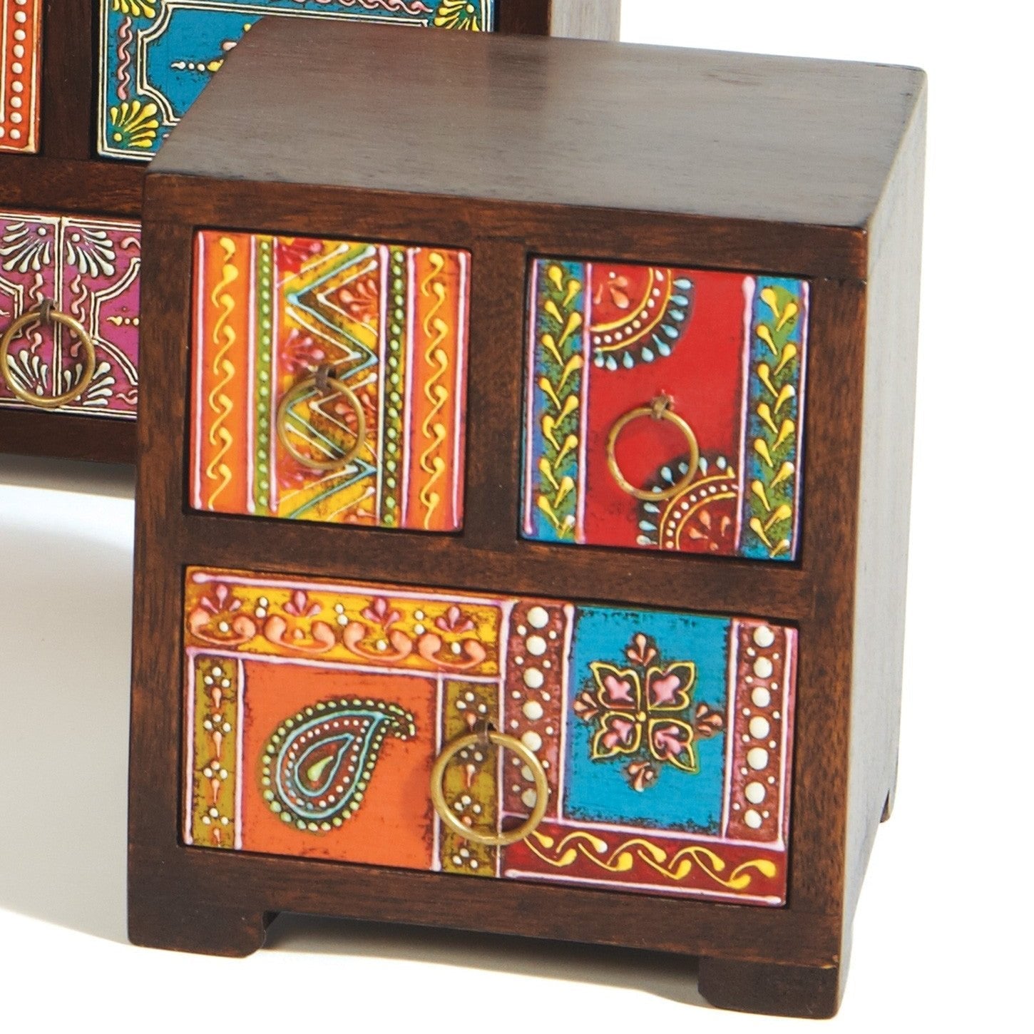 Multi Colour Mango Wood 3 Drawer Mini Chest - STC14 - Uneeka