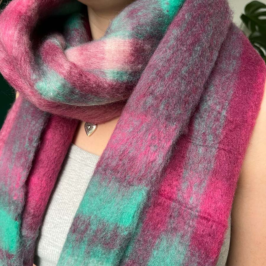 Multi Colour Raspberry & Green Check Scarf* - SKB002C06 - Uneeka