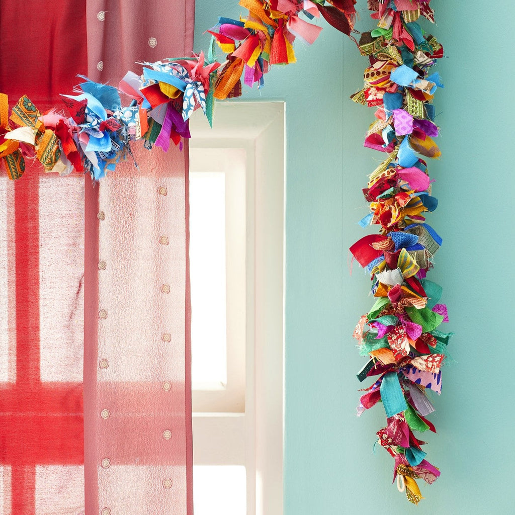 Multi Colour Recycled Sari Eco Tinsel Garland - TG1 - Uneeka