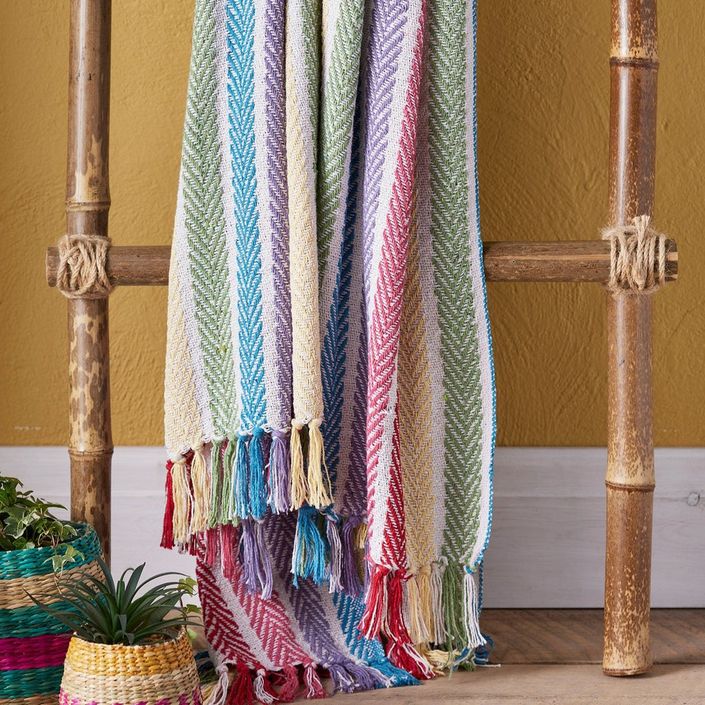 Multi Coloured Striped Recycled Cotton Throw - TH21 - Uneeka