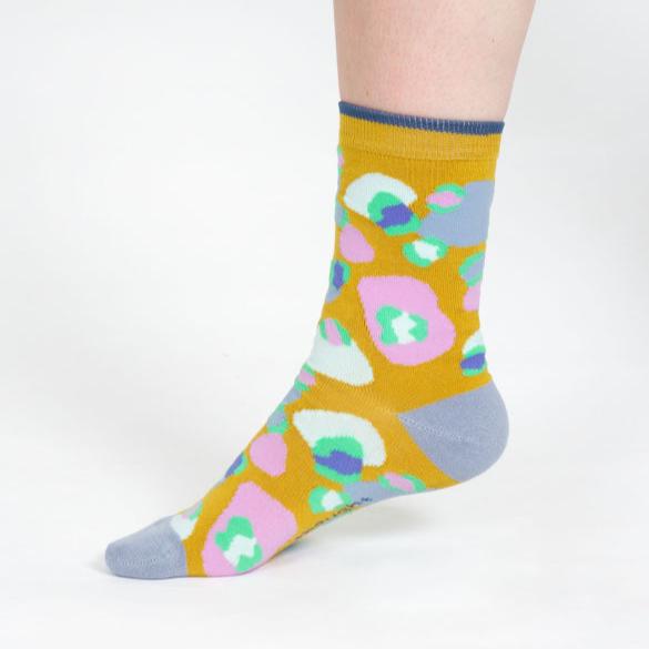 Multi Leopard Organic Cotton Socks - TA330 - Yellow - Uneeka