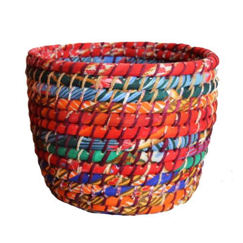 Multicoloured Recycled Sari Basket - PROK014 - S - Uneeka