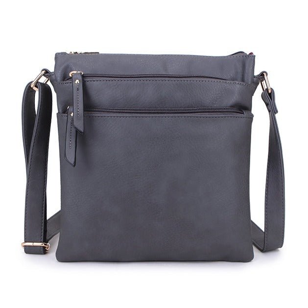 Multiple Zipped Compartment Faux Leather Shoulder Bag - A1638 - DGREY - Uneeka