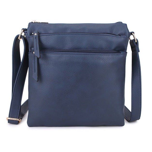 Multiple Zipped Compartment Faux Leather Shoulder Bag - A1638 - NAVY - Uneeka