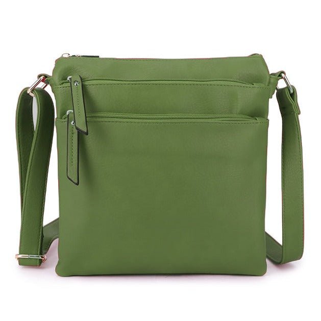 Multiple Zipped Compartment Faux Leather Shoulder Bag - A1638 - GREEN - Uneeka