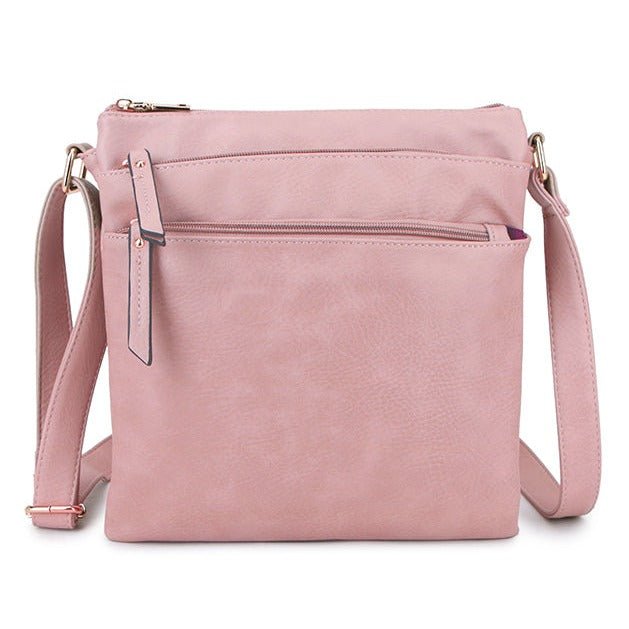 Multiple Zipped Compartment Faux Leather Shoulder Bag - A1638 - PINK - Uneeka