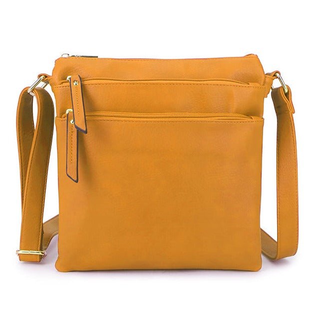 Multiple Zipped Compartment Faux Leather Shoulder Bag - A1638 - YELLOW - Uneeka