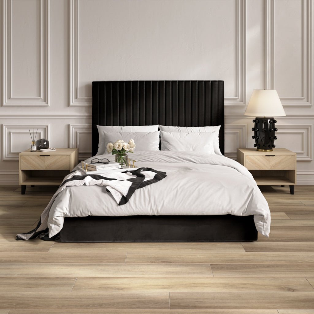 Munich Tall Velvet Ottoman Double Bed Frame - BERTBLA4.6* - Uneeka