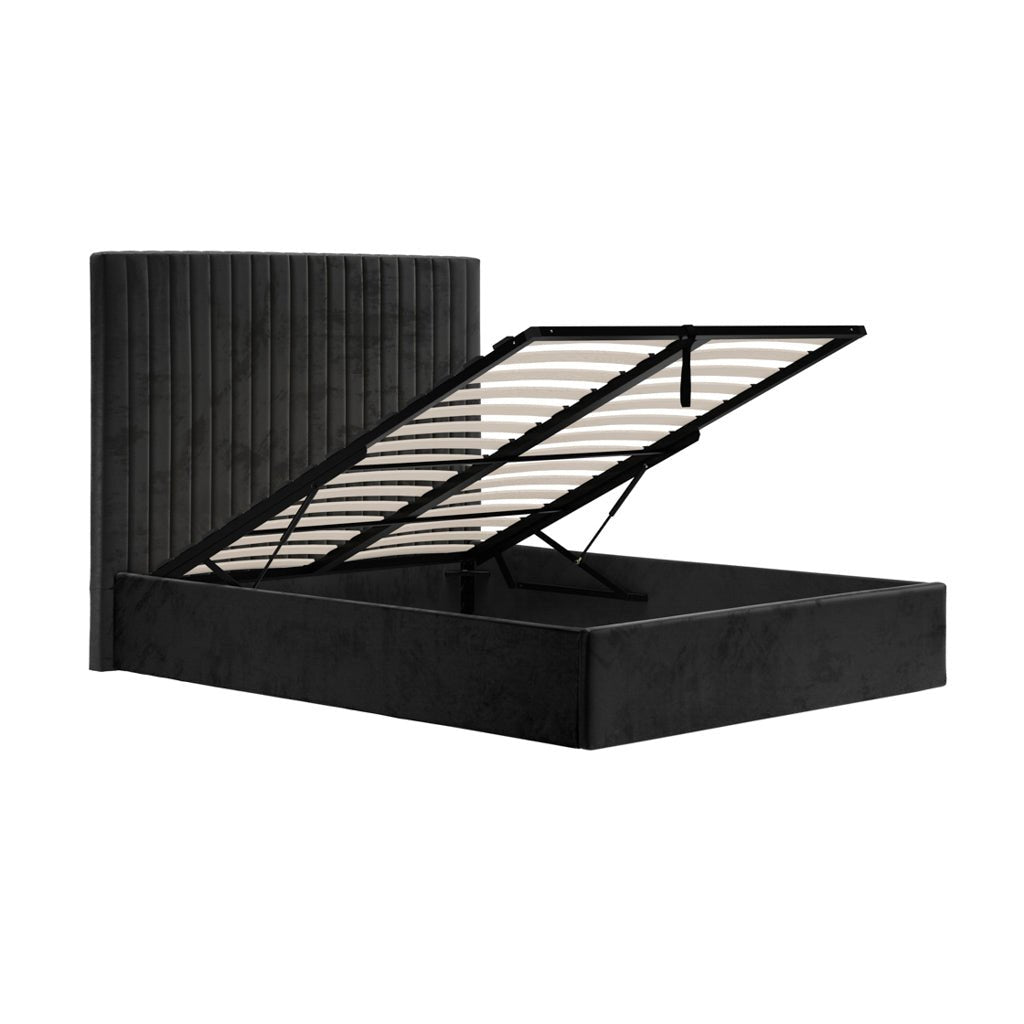 Munich Tall Velvet Ottoman Double Bed Frame - BERTBLA4.6* - Uneeka