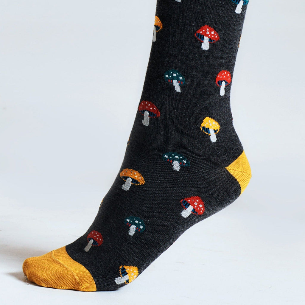 Mushroom Pattern Bamboo Socks - SPW997 - GREY - Uneeka