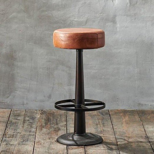 Narwana Leather Round Stool Brown - NS2501 - Uneeka