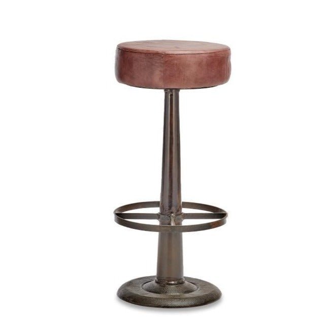 Narwana Leather Round Stool Brown - NS2501 - Uneeka