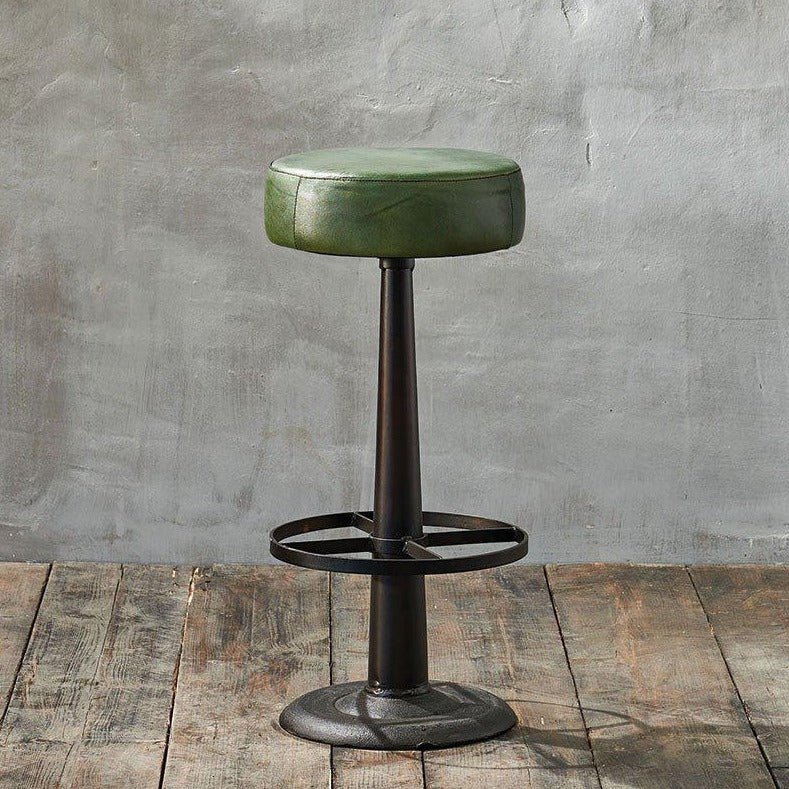 Narwana Leather Round Stool Green - NS2601 - Uneeka