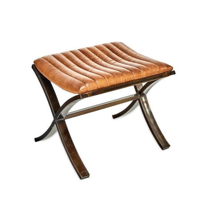 Narwana Ribbed Leather Foot Stool - NS1201 - Uneeka