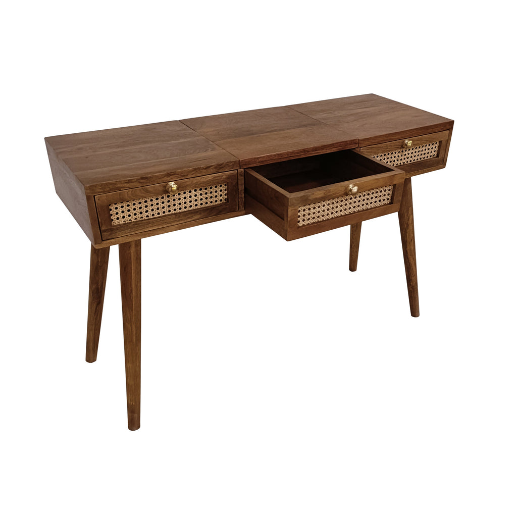 Natural Finish & Rattan Scandinavian Style Dressing Table - M1559 - Uneeka