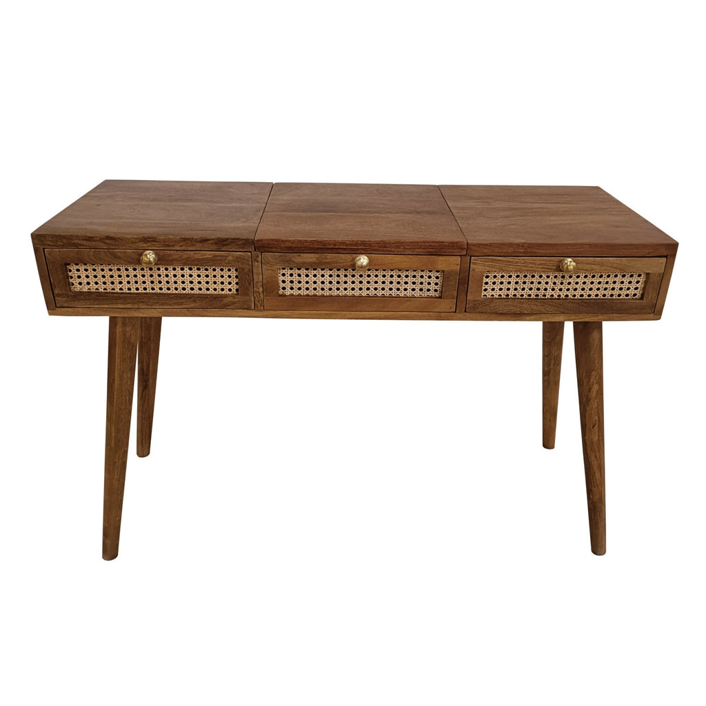 Natural Finish & Rattan Scandinavian Style Dressing Table - M1559 - Uneeka