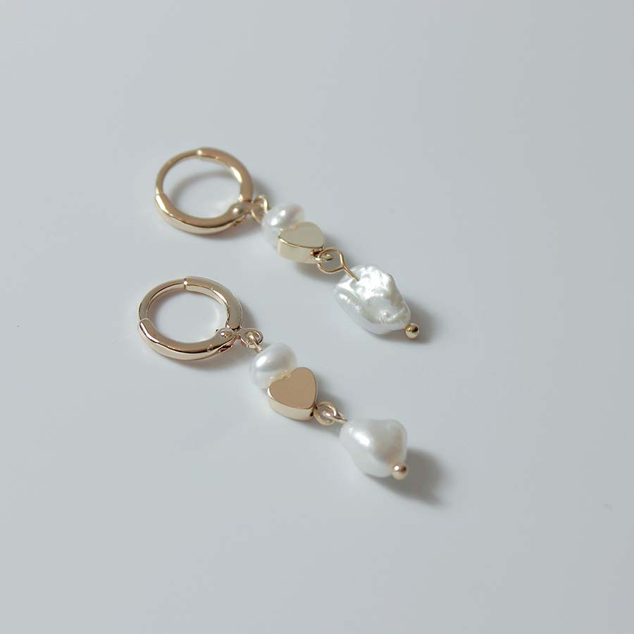 Natural Pearl & Heart Drop Earrings - CEX - 4089 - GD - Uneeka