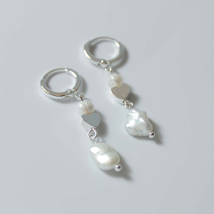 Natural Pearl & Heart Drop Earrings - CEX - 4089 - SL - Uneeka