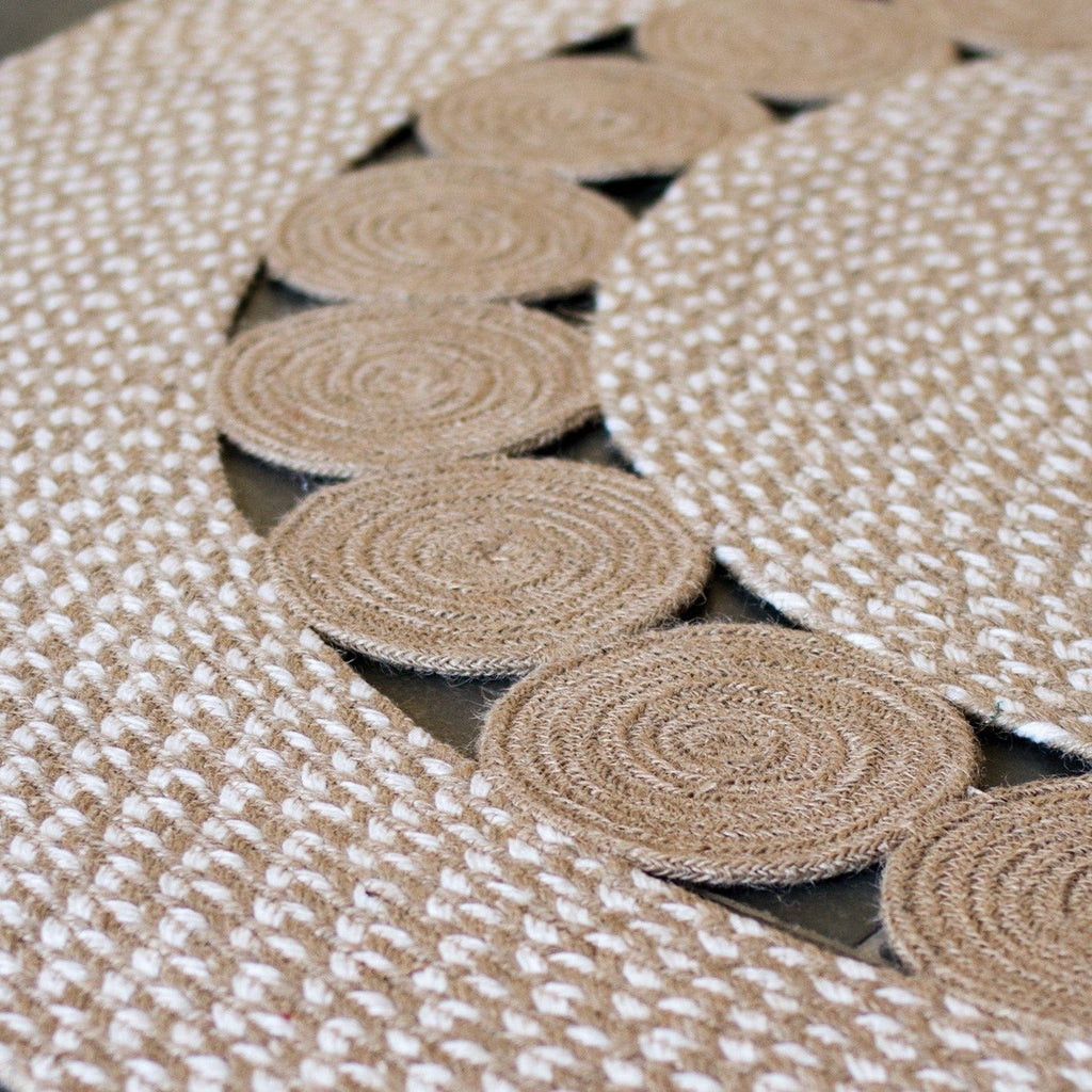 Natural & White Circles Design Round Rug - R16390 - Uneeka