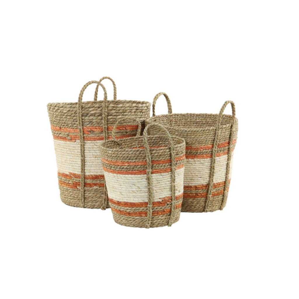 Natural White & Orange Striped Storage Basket - 5996990 - SMALL - Uneeka