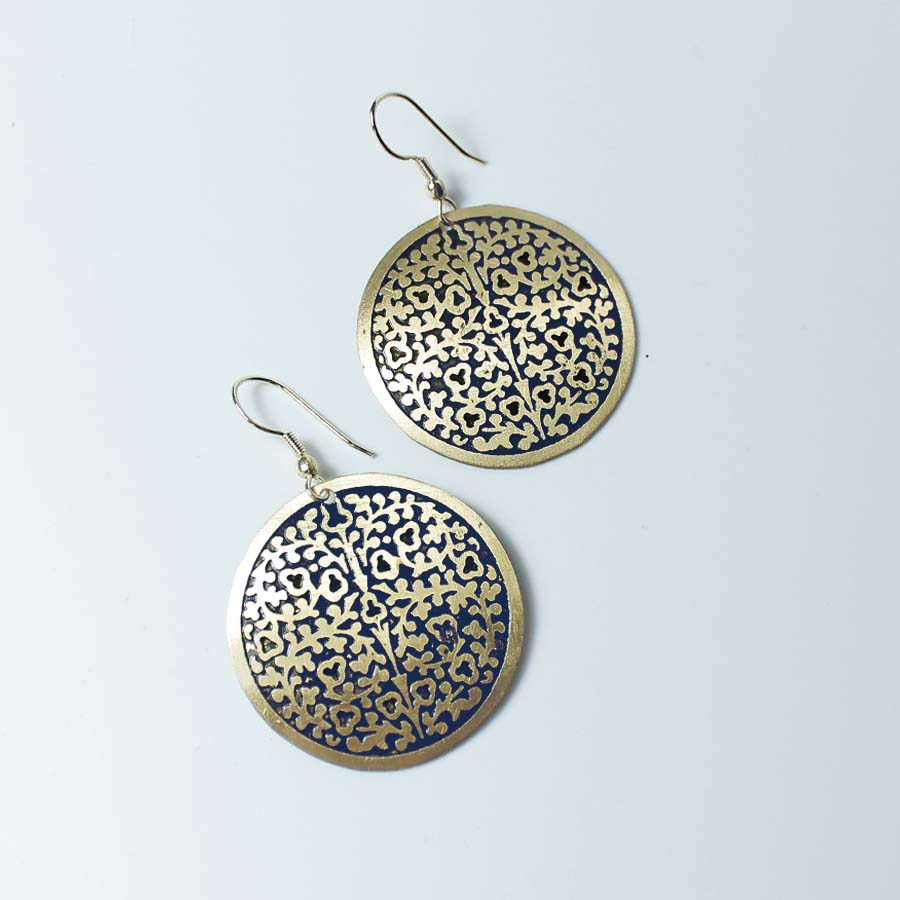 Navy Blue & Gold Coloured Circle Earrings - TARE1708 - Uneeka