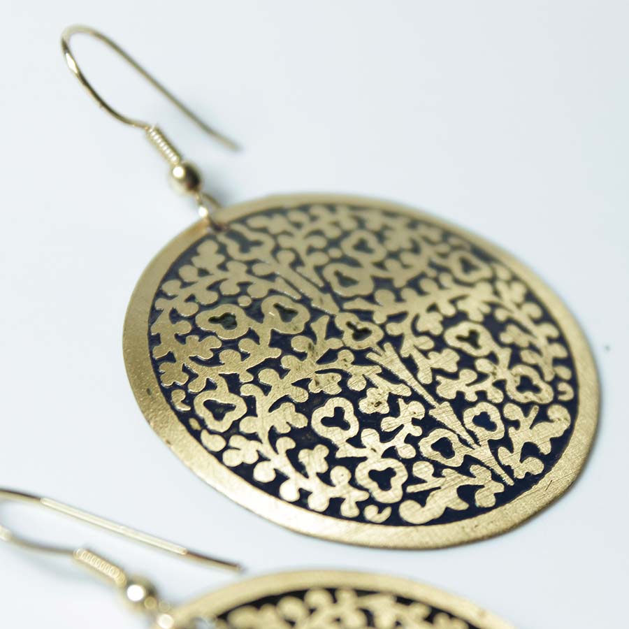 Navy Blue & Gold Coloured Circle Earrings - TARE1708 - Uneeka