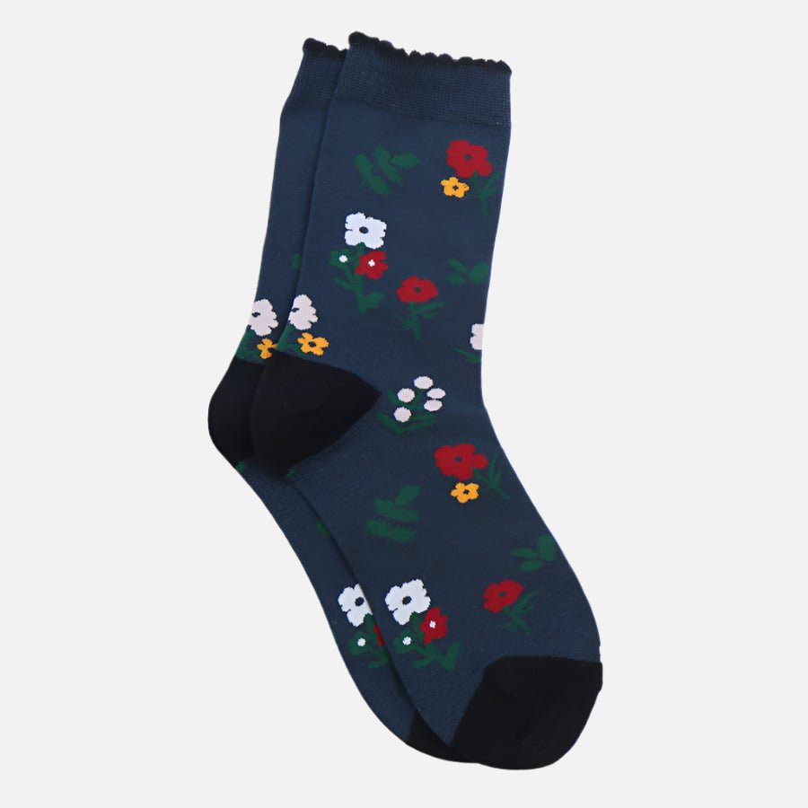 Navy Dainty Flower Patterned Socks - 20184 - Uneeka