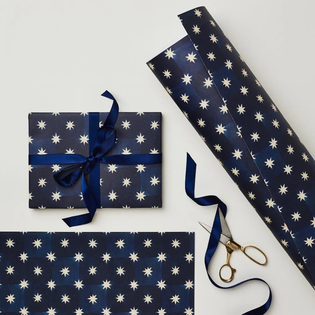 Navy Star Patterned Paper Gift Wrap - WAN 05 - Uneeka