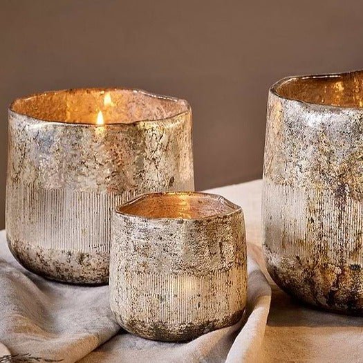 Nimit Antique Gold Recycled Glass Tealight Holder - NT0401 - Uneeka