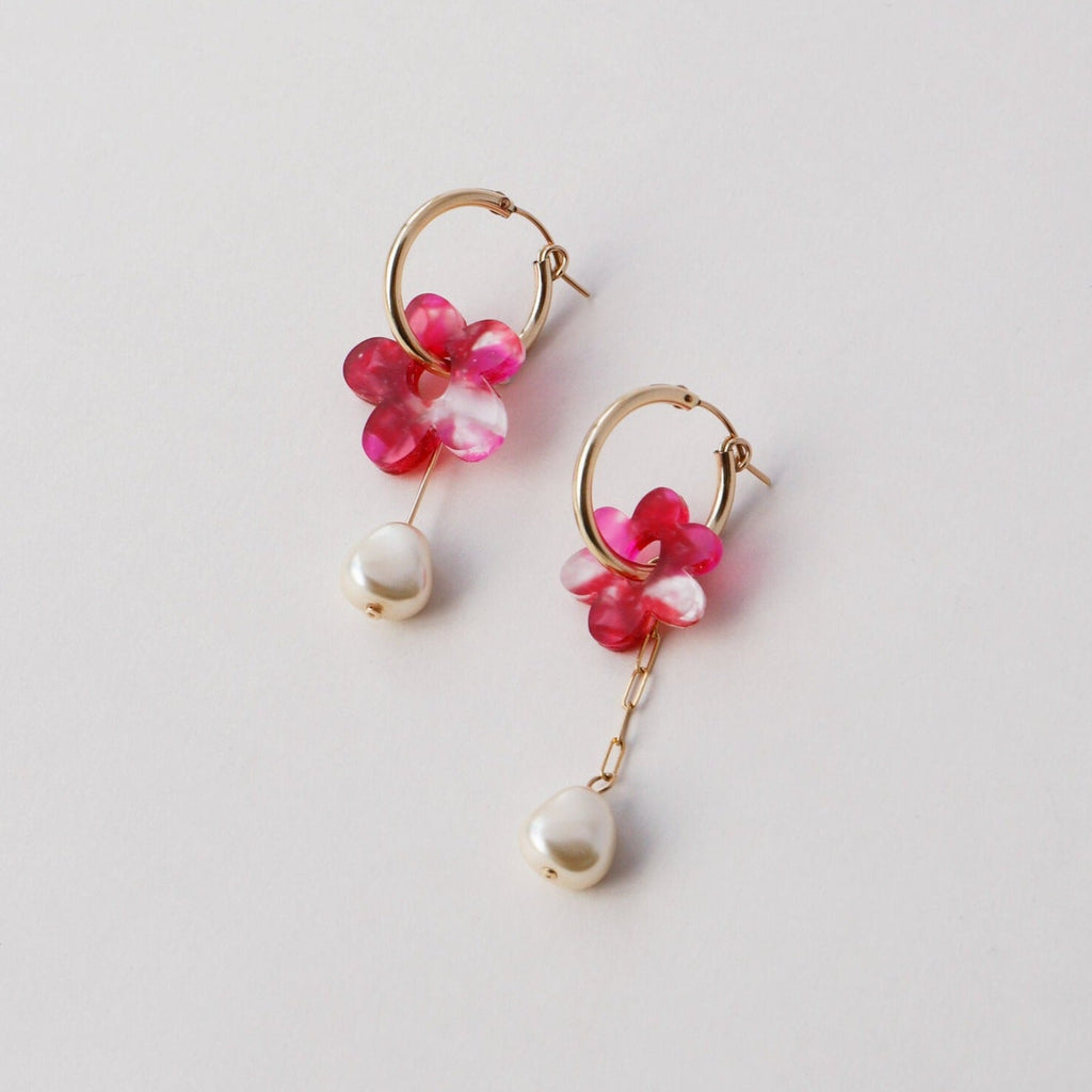 Nina Flower Charm Mismatched Drop Earrings - LE220907E - Uneeka