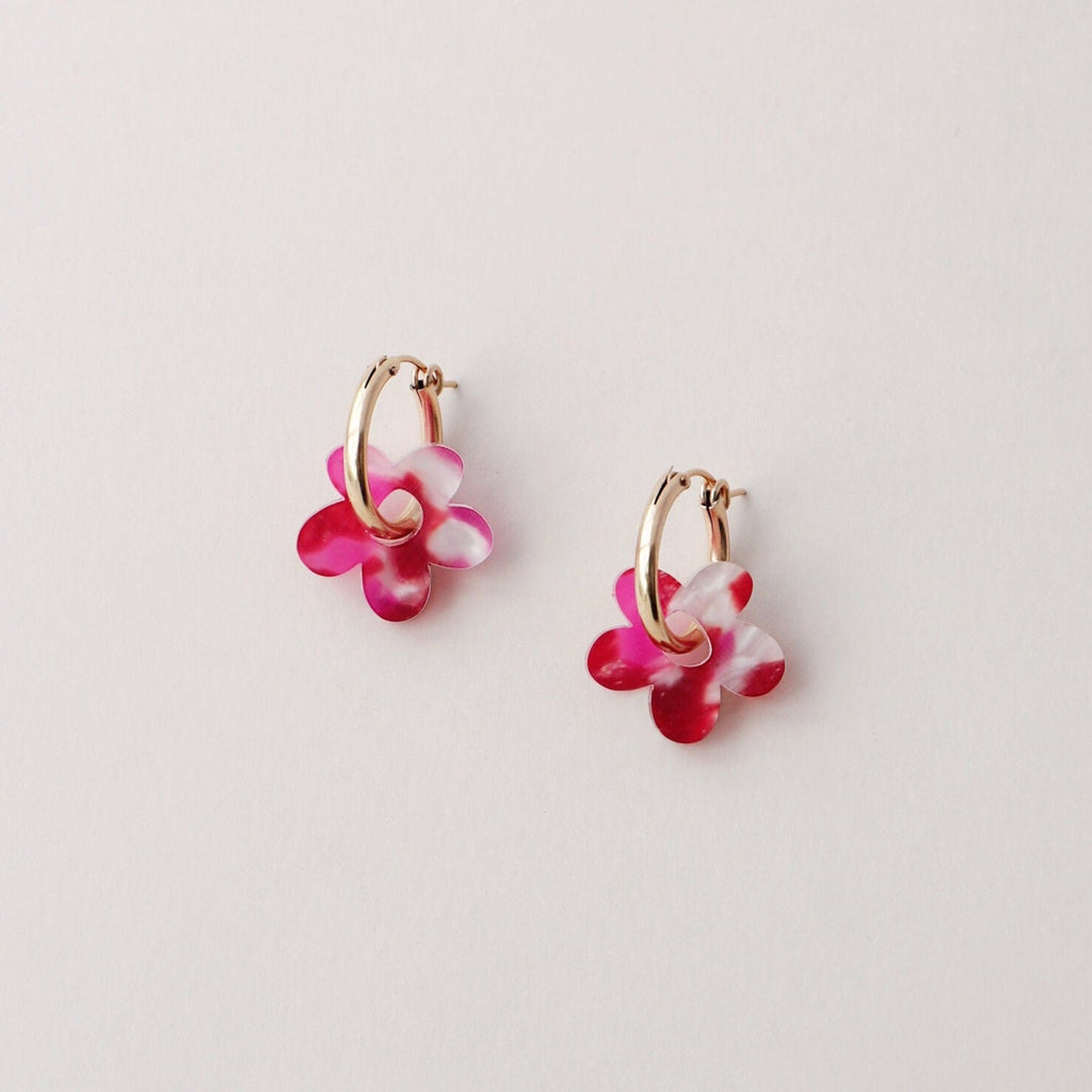 Nina Raspberry Flower Gold Hoops - LE221107E - Uneeka