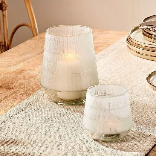 Dera Large Etched Recycled Glass Tealight Holder pictyred with small - Nkuku sold individually
