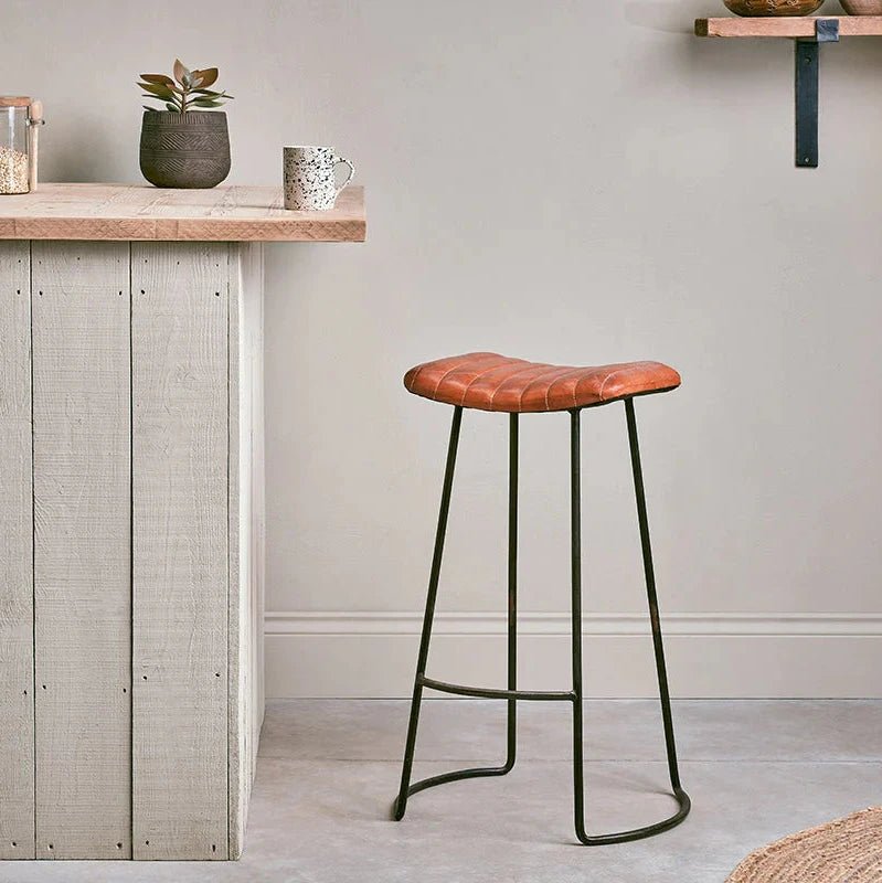 Nkuku Narwana Ribbed Leather Stool - NS1102 - Uneeka