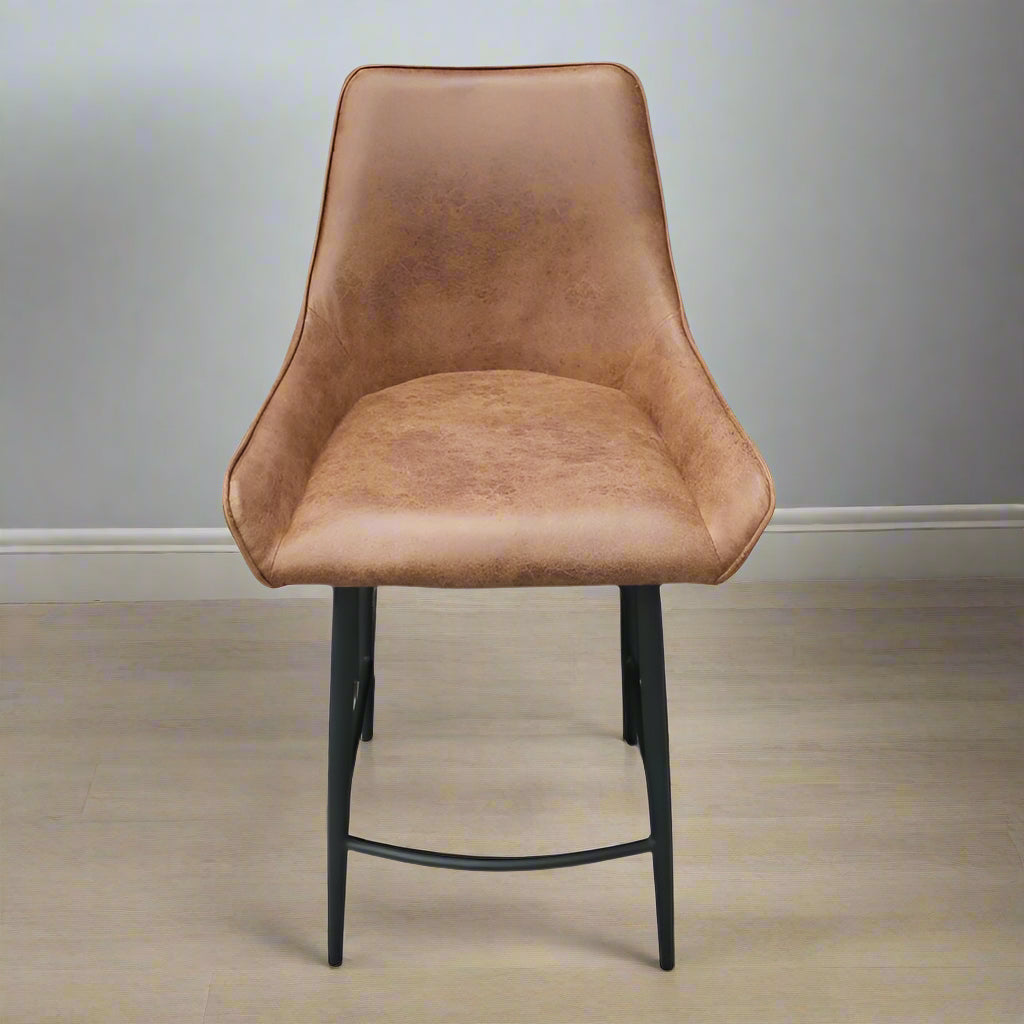 Noah Vegan Brown Leather Bar Stool - VLA202 - Uneeka