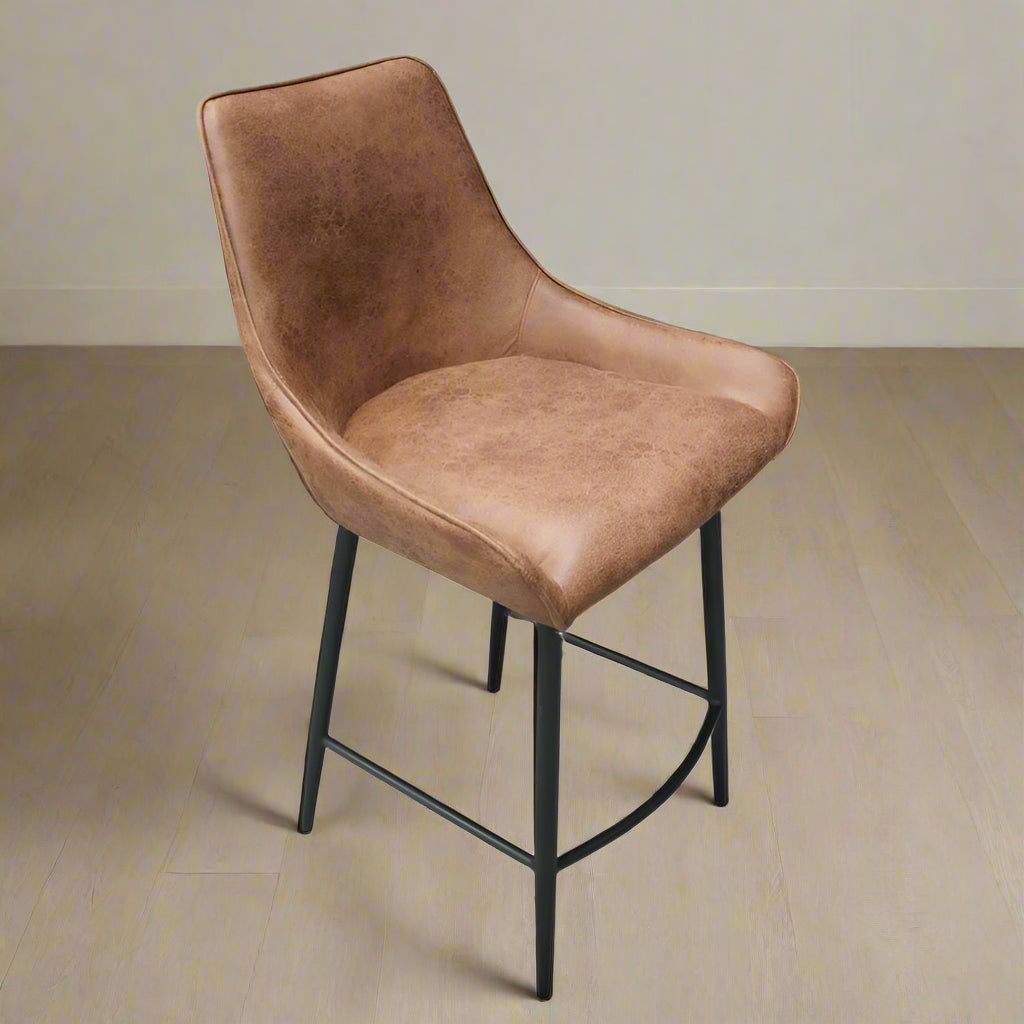 Noah Vegan Brown Leather Bar Stool - VLA202 - Uneeka