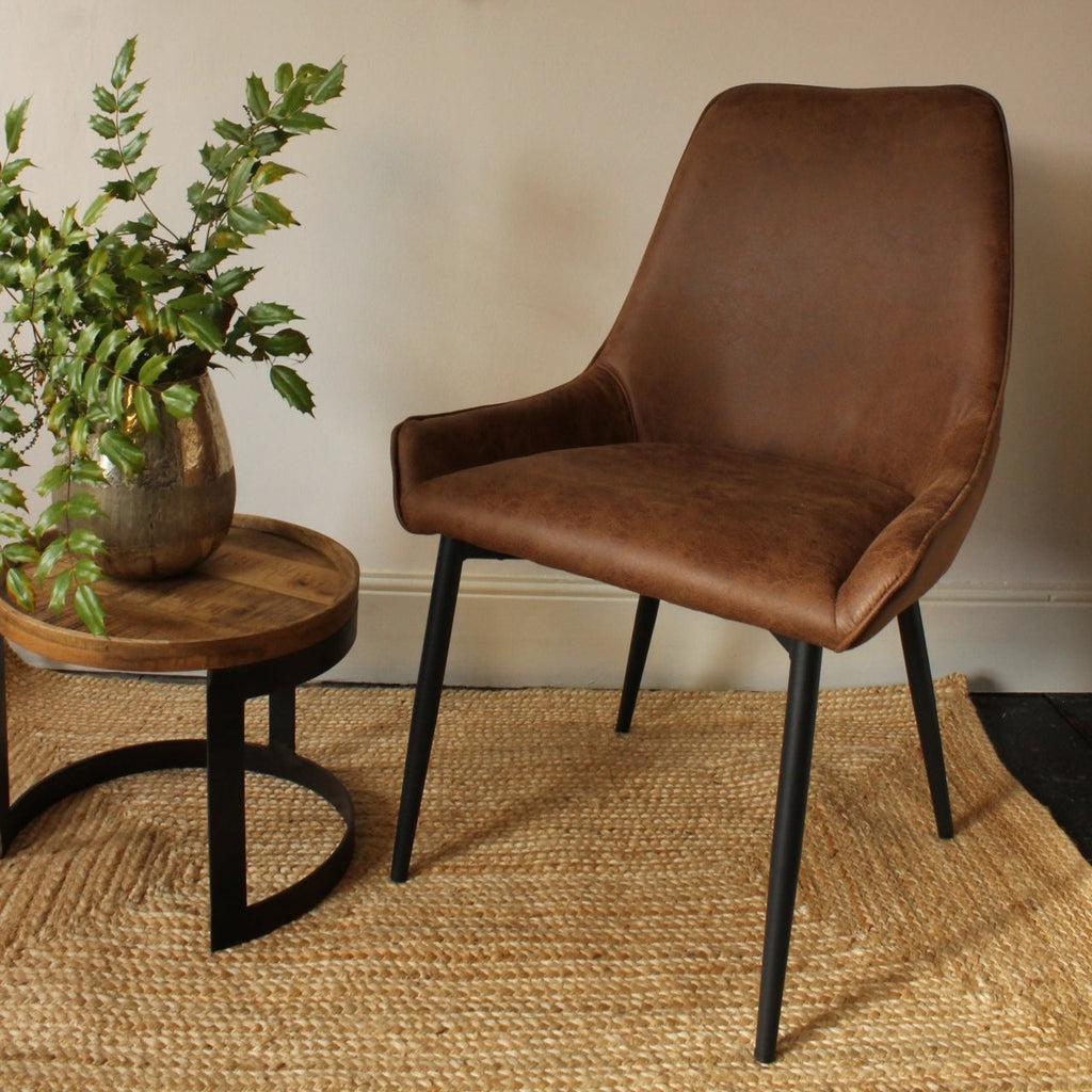 Noah Vegan Brown Leather Dining Chair - VLA201 - Uneeka