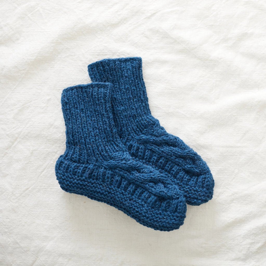 Ocean Blue Cable Knit Lined Wool Slipper Socks - 124OCB - S - Uneeka