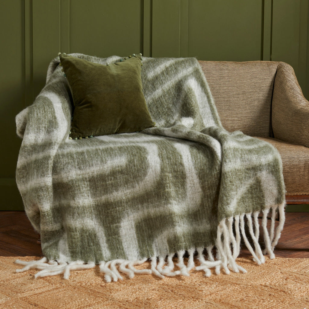 Olive Abstract Tassel Edge Throw - LATO - Uneeka