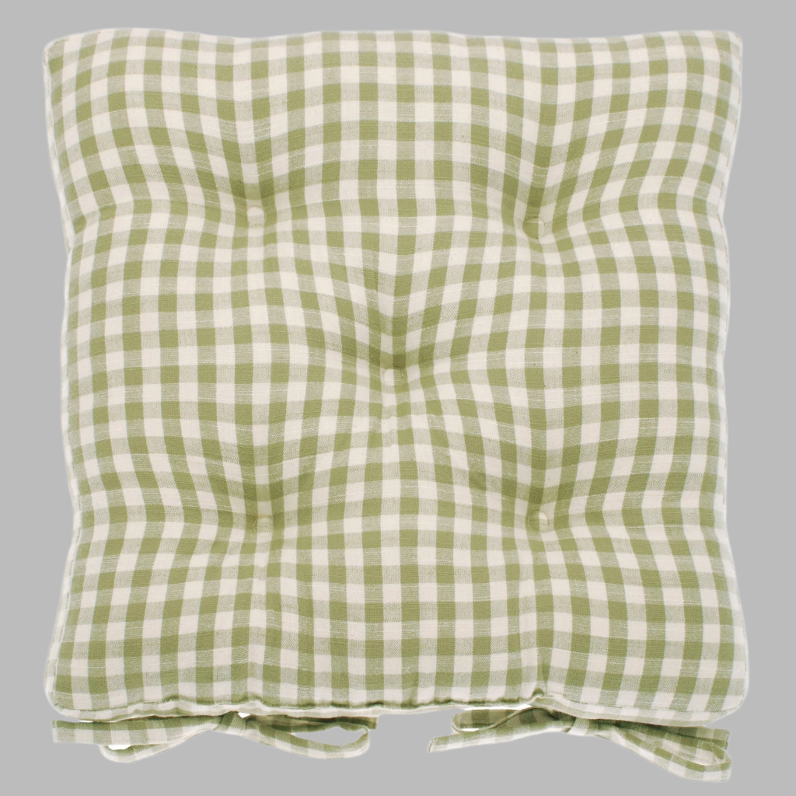 Olive Gingham Cotton Seat Pad with Ties - GGSPO - Uneeka